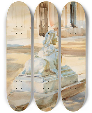 Triptych art skateboard deck of John Singer Sargent The Terrace At La Granja by John Singer Sargent (1856-1925)