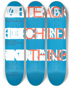 Triptych art skateboard deck of Dietmar Winkler Teaching Children Thinking by Dietmar Winkler (1938)