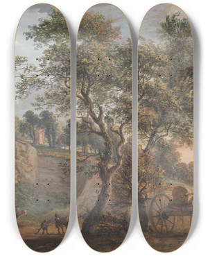 Triptych art skateboard deck of Paul Sandby View At Charlton Kent by Paul Sandby (1731-1809)