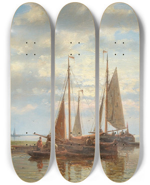 Triptych art skateboard deck of Abraham Hulk Sailing Boats On Rough Seas_1 by Abraham Hulk (1813-1897)