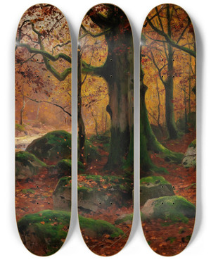 Triptych art skateboard deck of Walter Moras Herbstwald Ii by Walter Moras (1856-1925)
