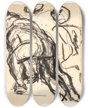 Triptych art skateboard deck of Oluf Hartmann Studier Af Foroverbjet Figur by Oluf Hartmann (1879-1910)
