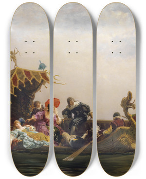 Triptych art skateboard deck of Arnold Corrodi Gondola Ride by Arnold Corrodi (1846-1874)