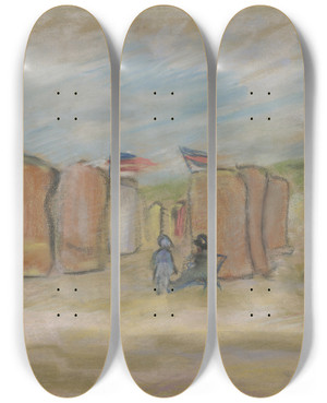 Triptych art skateboard deck of Wilhelm Gutmann Beach Chairs by Wilhelm Gutmann (1877-1948)