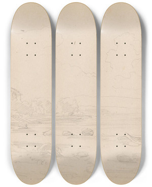 Triptych art skateboard deck of Adolph Tidemand Leksand by Adolph Tidemand (1814-1876)