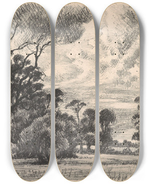 Triptych art skateboard deck of Roger Fry Landscape With Trees by Roger Fry (1866-1934)