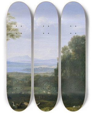 Triptych art skateboard deck of Claude Lorrain Landscape With Apollo And Mercury by Claude Lorrain (1604-1682)