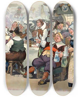 Triptych art skateboard deck of Samuel Ehrhart Their Descendants by Samuel Ehrhart (1862-1937)
