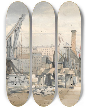 Triptych art skateboard deck of John Monro Ramsgate Harbour Kent by John Monro (1801-1880)