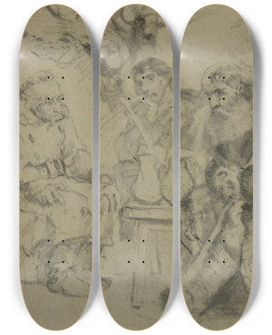 Triptych art skateboard deck of Jacek Malczewski Exiles During A Meal by Jacek Malczewski (1854-1929)