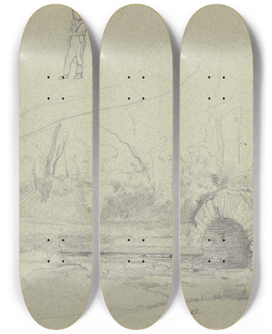 Triptych art skateboard deck of Jakob Becker Trail Run by Jakob Becker (1810-1872)