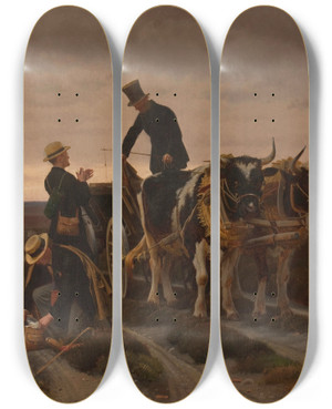 Triptych art skateboard deck of Frants Henningsen Walking Trip Jutland by Frants Henningsen (1850-1908)