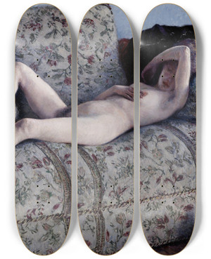 Triptych art skateboard deck of Gustave Caillebotte Nude On A Couch by Gustave Caillebotte (1848-1894)