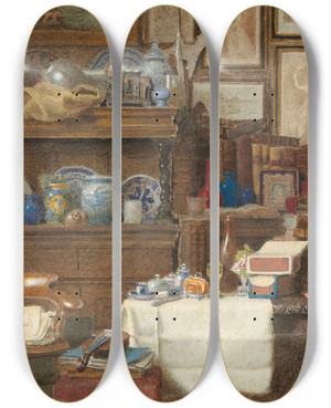 Triptych art skateboard deck of Benjamin Walter Spiers Djeuner La Fourchette by Benjamin Walter Spiers (1845-1923)
