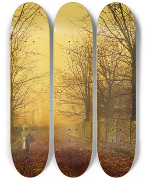Triptych art skateboard deck of John Atkinson Grimshaw A Golden Idyll by John Atkinson Grimshaw (1836-1893)
