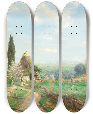 Triptych art skateboard deck of Ascan Lutteroth Spring In The Campagna by Ascan Lutteroth (1842-1923)