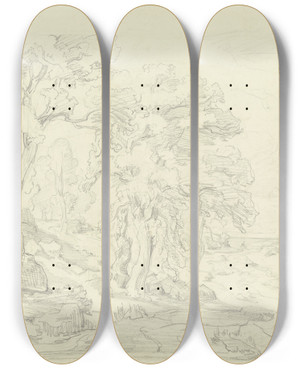 Triptych art skateboard deck of Friedrich Metz Oak Forest by Friedrich Metz (1820-1901)