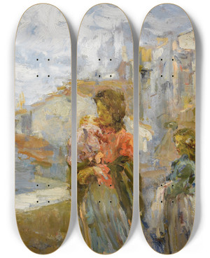 Triptych art skateboard deck of Leonardo Bazzaro Canale Veneziano by Leonardo Bazzaro (1853-1937)