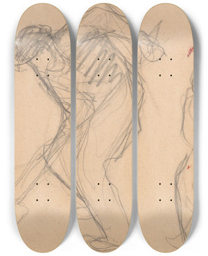 Triptych art skateboard deck of Umberto Boccioni Study For The Street Pavers Two Workmen by Umberto Boccioni (1882-1916)
