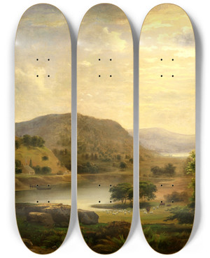 Triptych art skateboard deck of Robert S Duncanson Valley Pasture by Robert S Duncanson (1821-1872)