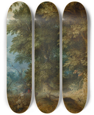 Triptych art skateboard deck of Abraham Govaerts Forest Landscape by Abraham Govaerts (1589-1626)