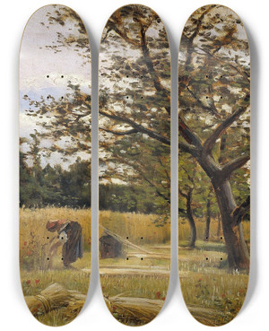 Triptych art skateboard deck of Joaquim Vayreda Reaping by Joaquim Vayreda (1843-1894)