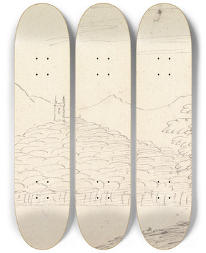 Triptych art skateboard deck of Henry Swinburne Near La Rocca by Henry Swinburne (1743-1803)