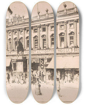 Triptych art skateboard deck of David Young Cameron Tontine Building Glasgow by David Young Cameron (1865-1945)