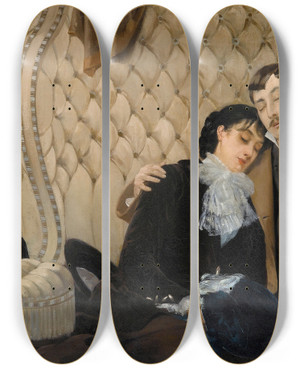 Triptych art skateboard deck of Pierre Carrierbelleuse The Vigil by Pierre Carrier-Belleuse (1851-1932)