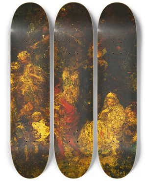 Triptych art skateboard deck of Adolphe Monticelli As You Like It by Adolphe Monticelli (1824-1886)