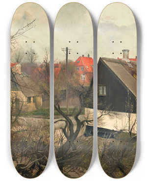 Triptych art skateboard deck of Laurits Andersen Ring Sankt Jrgensbjerg by Laurits Andersen Ring (1854-1933)