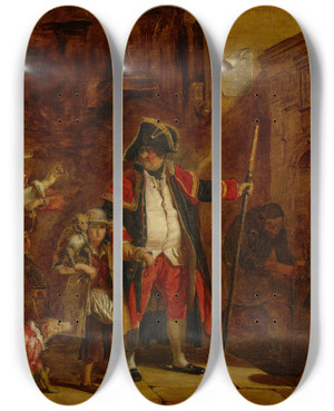 Triptych art skateboard deck of Sir David Wilkie The Parish Beadle by Sir David Wilkie (1785-1841)
