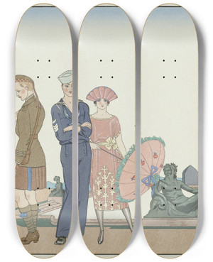 Triptych art skateboard deck of George Barbier Les Allis Versailles by George Barbier (1882-1932)