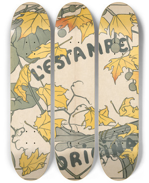 Triptych art skateboard deck of Camille Martin Cover For Lestampe Originale by Camille Martin (1861-1898)