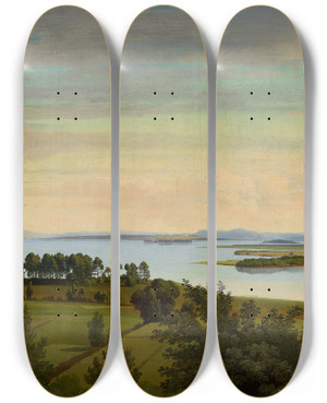 Triptych art skateboard deck of Gustaf Wilhelm Palm Lake Siljan Study by Gustaf Wilhelm Palm (1810-1890)