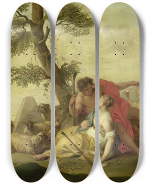 Triptych art skateboard deck of Jacob De Wit Paris And Oenone by Jacob de Wit (1695-1754)