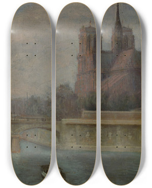 Triptych art skateboard deck of Elemr Halszhradil Paris by Elemir Halasz Hradil (1873-1948)