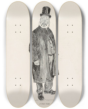 Triptych art skateboard deck of Charles Dana Gibson A Park Orator by Charles Dana Gibson (1867-1944)