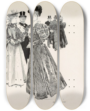 Triptych art skateboard deck of Charles Dana Gibson Hyde Park Corner_1 by Charles Dana Gibson (1867-1944)