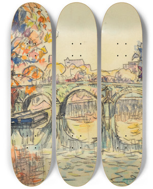 Triptych art skateboard deck of Paul Signac Paris Le Pontmarie by Paul Signac (1863-1935)