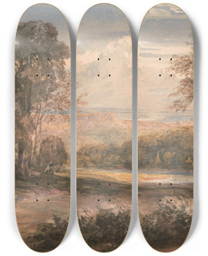 Triptych art skateboard deck of David Cox On The Wye by David Cox (1783-1859)