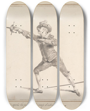 Triptych art skateboard deck of James Gwin De La Garde Espagnole Combatte Aprs La Parade Du Coup Destramasson by James Gwin (1720-1769)
