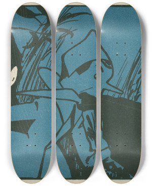 Triptych art skateboard deck of Attilio Mussino Quick As A Flash The Marionette Sank His Teeth Into The Assassins Hand by Attilio Mussino (1878-1954)