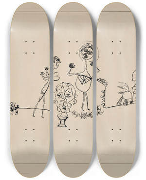 Triptych art skateboard deck of Paul Klee Kunststreit by Paul Klee (1879-1940)