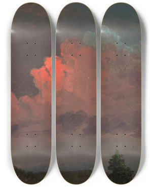 Triptych art skateboard deck of Frederic Edwin Church Nightfall Near Olana by Frederic Edwin Church (1826-1900)