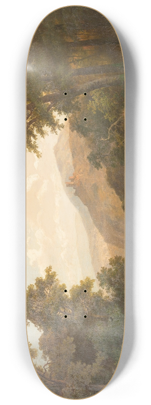 Heinrich Eduard Heyn - Romantic landscape with castle and wild stream 8.25 inch art skate deck