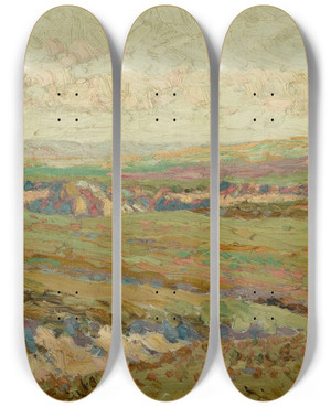 Triptych art skateboard deck of Birger Sandzn View Of Western Kansas by Birger Sandzen (1871-1954)