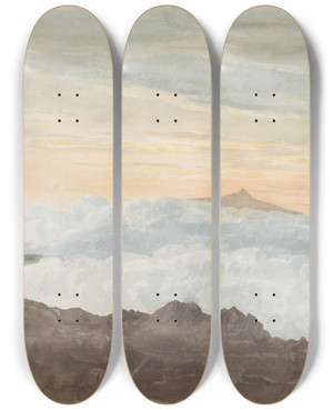 Triptych art skateboard deck of Joshua Cristall Mountainous Landscape With Clouds by Joshua Cristall (1765-1847)
