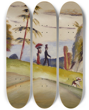 Triptych art skateboard deck of August Macke Strollers In A Rocky Landscape by August Macke (1887-1914)