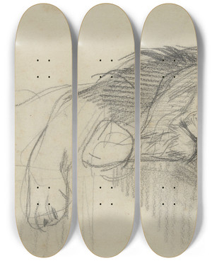 Triptych art skateboard deck of August Alleb Liggende Leeuw by August Allebe (1838-1927)